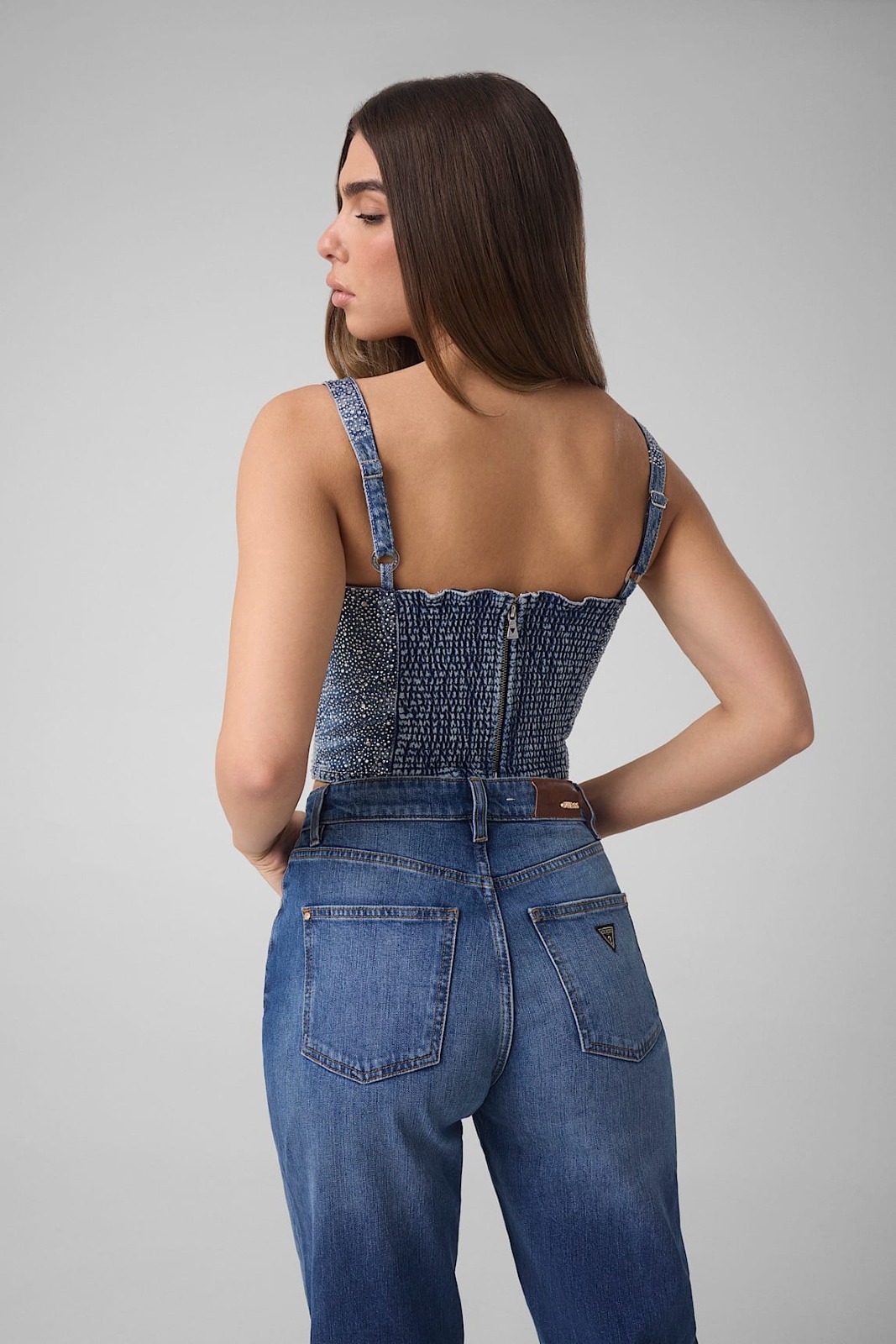 Straslı denim korsesi - 5