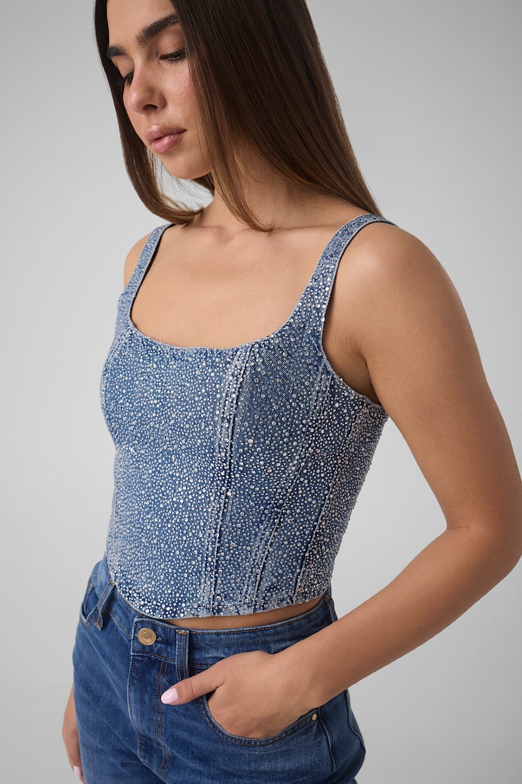 Straslı denim korsesi - 6