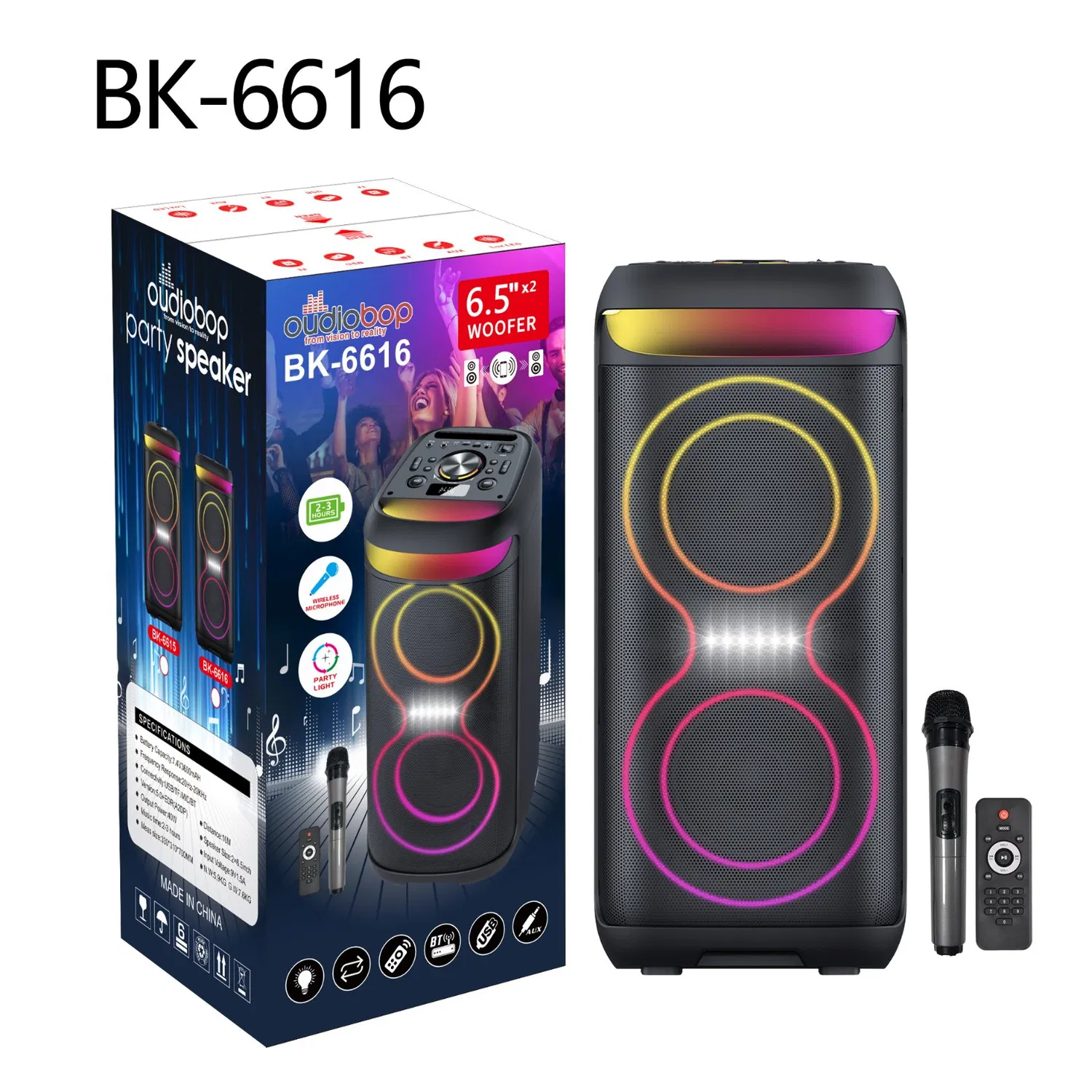 40 W Taşınabilir Bluetooth Karaoke Hoparlörü – Kablolu Mikrofon ve Uzaktan Kumanda Dahil, TWS, FM Radyolu - 6
