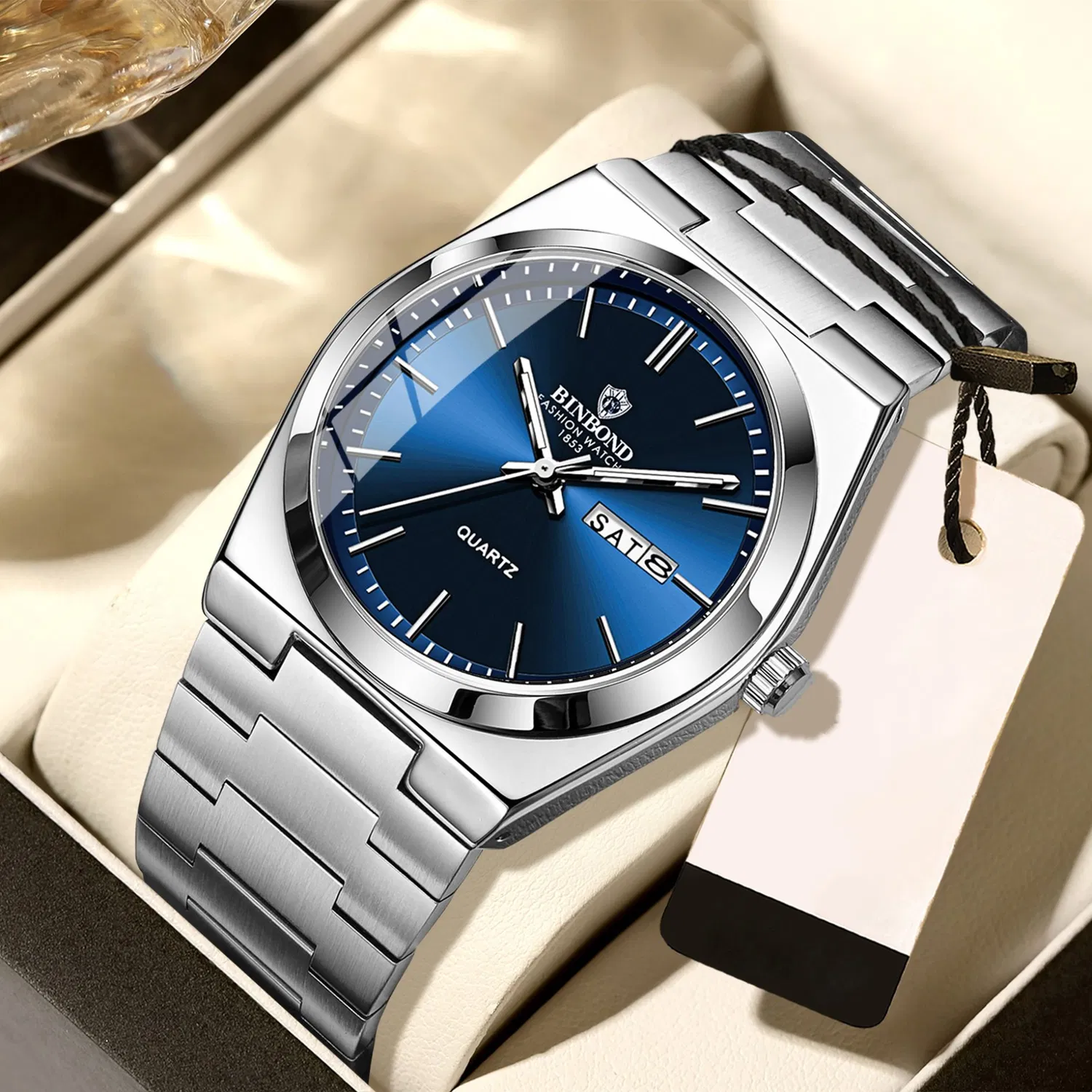 Vintage Minimalist Erkek Kol Saati 44 mm – Paslanmaz Çelik Kordonlu, Takvimli, Fosforlu İbreli