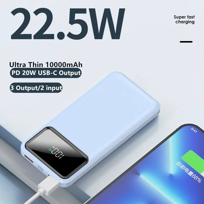 Hızlı Şarjlı Powerbank – 3 Dahili Kablolu, 22,5 W PD, Çift USB Çıkışlı ve Ekranlı - 5