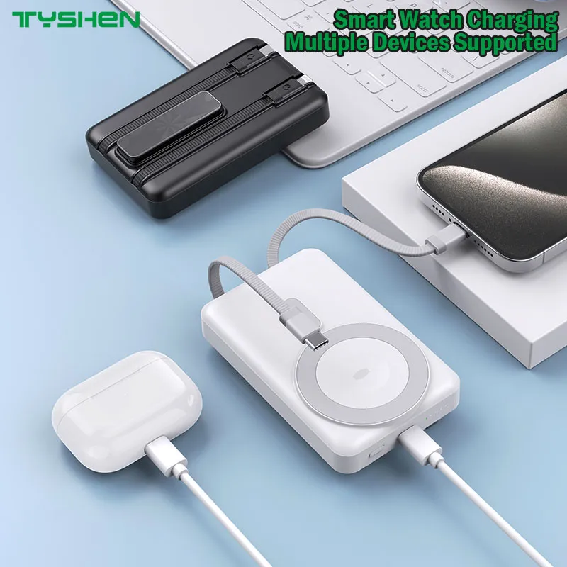 Manyetik Powerbank 10000 mAh – Dahili Çift Kablolu, 15 W Kablosuz Şarjlı - 4