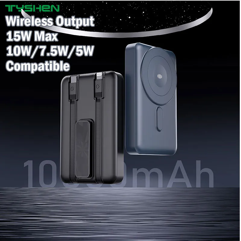 Manyetik Powerbank 10000 mAh – Dahili Çift Kablolu, 15 W Kablosuz Şarjlı - 5