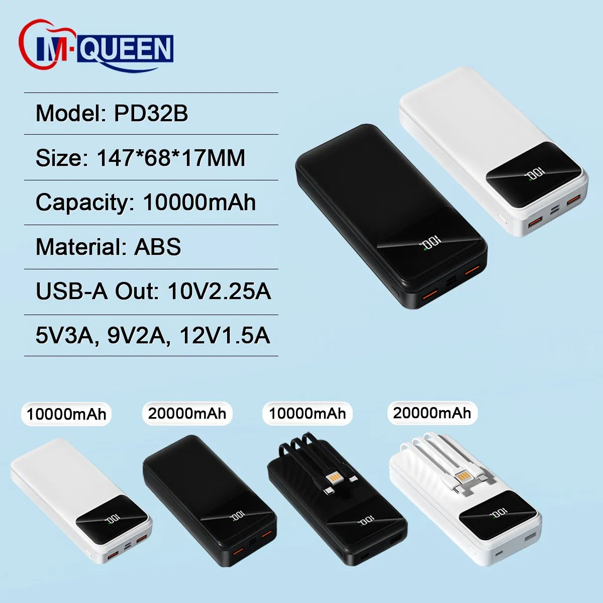 Hızlı Şarjlı Powerbank – 3 Dahili Kablolu, 22,5 W PD, Çift USB Çıkışlı ve Ekranlı - 4