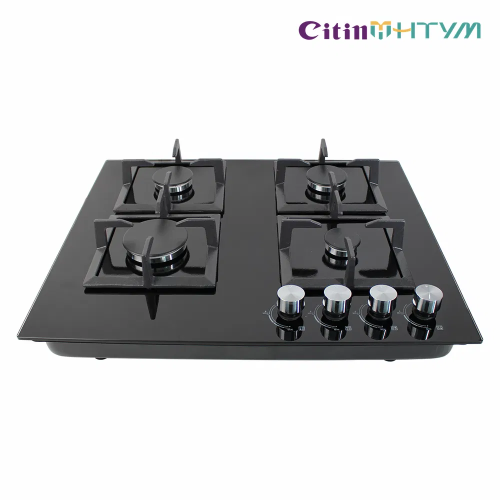 OEM Ankastre 6 mm Temperli Cam Yüzeyli Gazlı Ocak, Bağımsız Kare Izgaralı, 4 Gözlü Mutfak Pişirme Ocağı