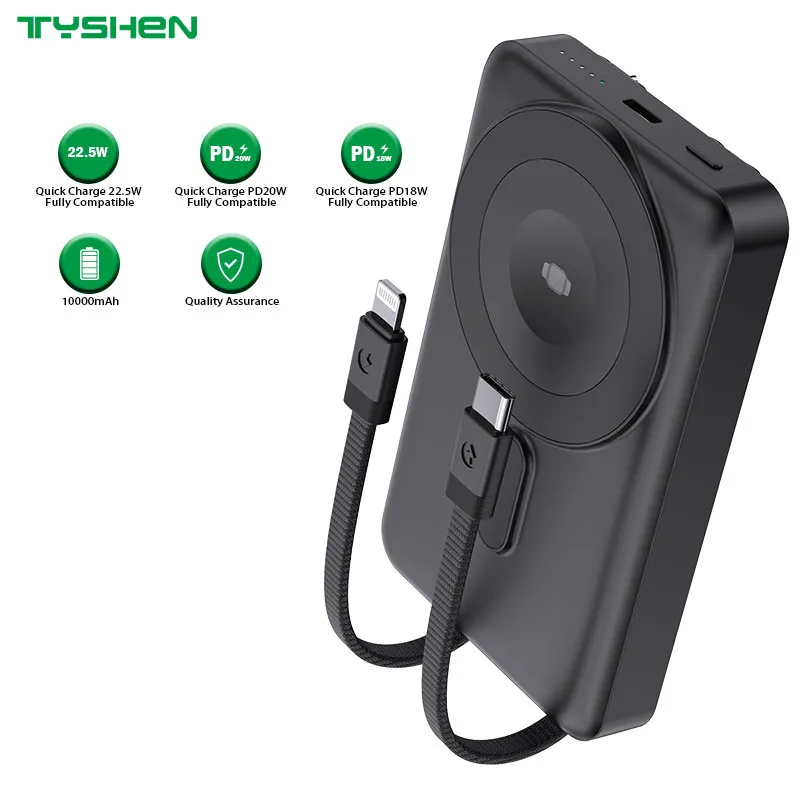 Manyetik Powerbank 10000 mAh – Dahili Çift Kablolu, 15 W Kablosuz Şarjlı - 6