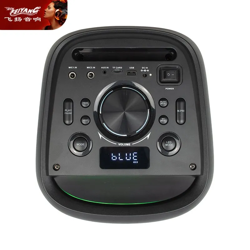 Çift 6,5 inç Woofer'lı Bluetooth Karaoke Hoparlörü – 7 Renk LED Işıklı, Tekerlekli ve Çekme Kollu - 5