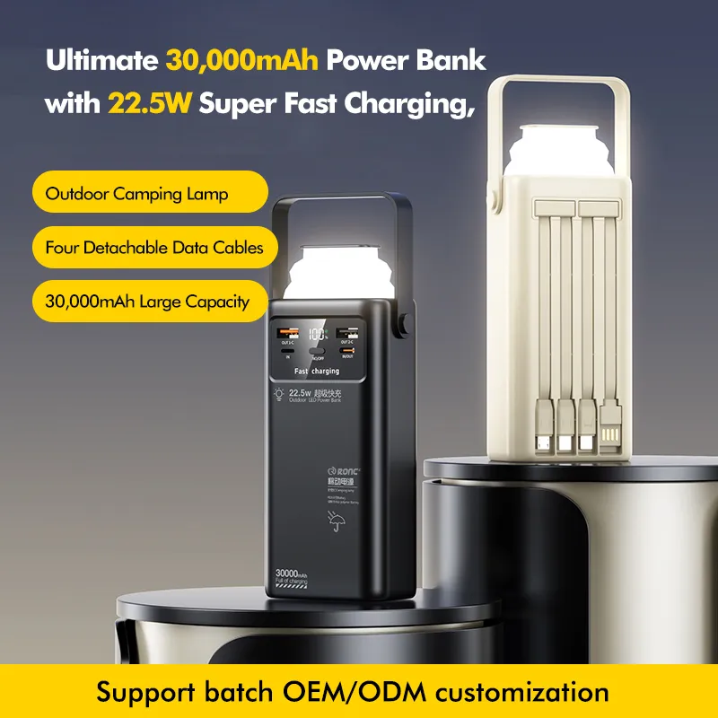 Kamp Lambalı Powerbank 30000 mAh – 22,5 W Hızlı Şarj, PD 20 W, Ekranlı