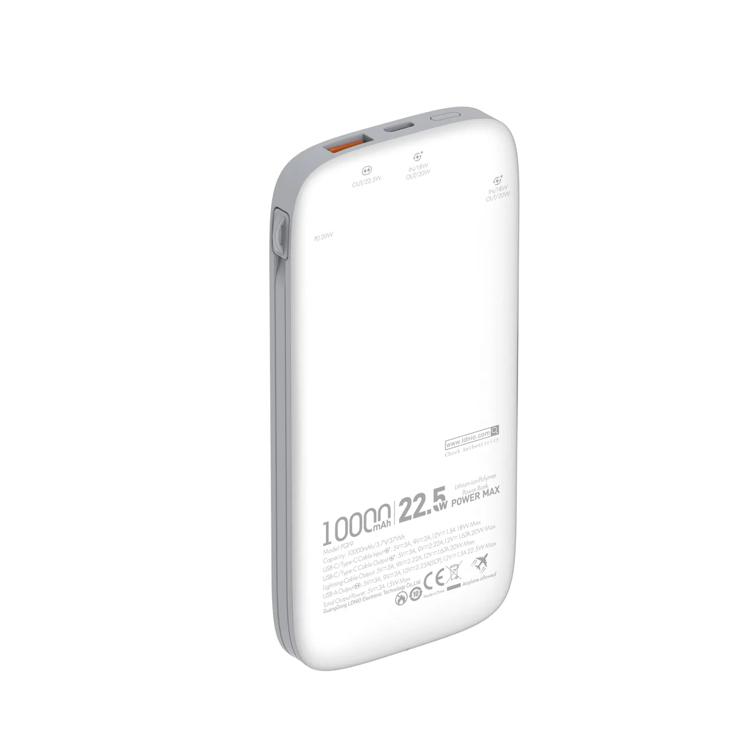 Hızlı Şarjlı Powerbank 10000 mAh – 22,5 W, Dahili Çift Kablolu ve USB-A Çıkışlı - 5