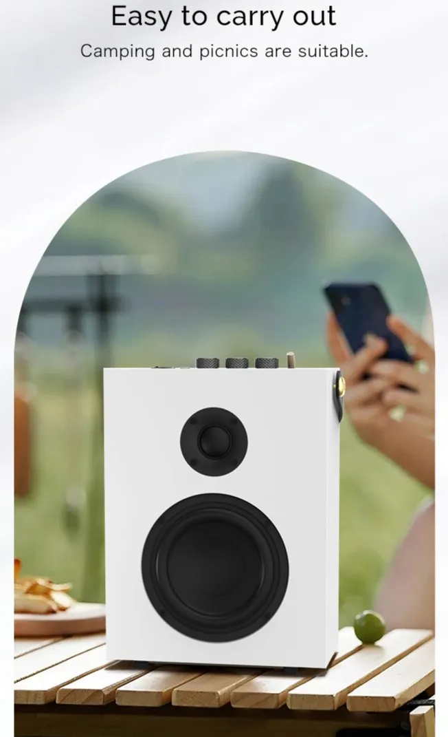 50 W Taşınabilir Bluetooth Hoparlör – Güçlü Bas, Ahşap Kasa ve Taşıma Kulplu - 5