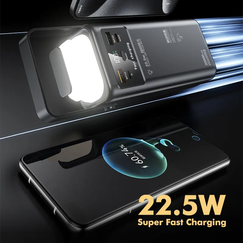 Kamp Lambalı Powerbank 30000 mAh – 22,5 W Hızlı Şarj, PD 20 W, Ekranlı - 4