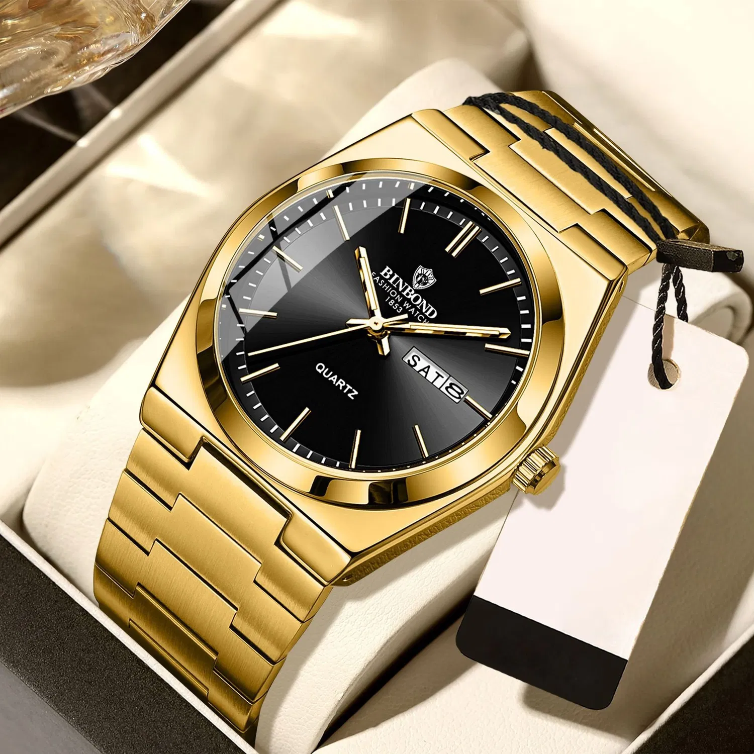 Vintage Minimalist Erkek Kol Saati 44 mm – Paslanmaz Çelik Kordonlu, Takvimli, Fosforlu İbreli - 6
